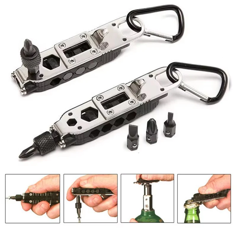 Multi Functional Portable Steel Repair Tool Mini Outdoor Daily EDC Keychain Shaped Screwdriver LED Repair Tool Keychain