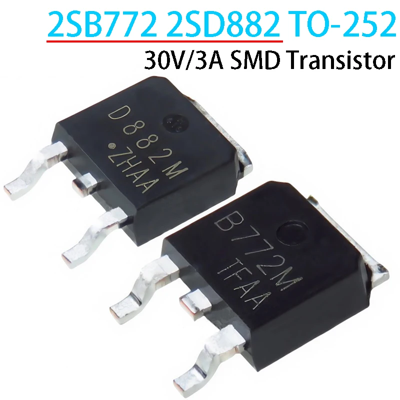 10PCS D882M B772M TO-252 2SB772 2SD882 30V/3AMD ทรานซิสเตอร์