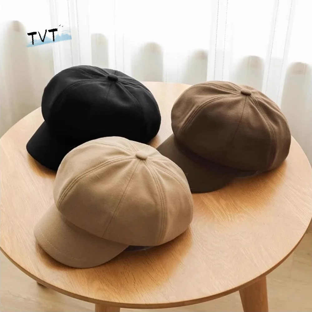 

Fashion Duck Tongue Retro Berets Hat Octagonal Solid Color Vintage Newsboy Cap JK Y2k Painter Cap Female