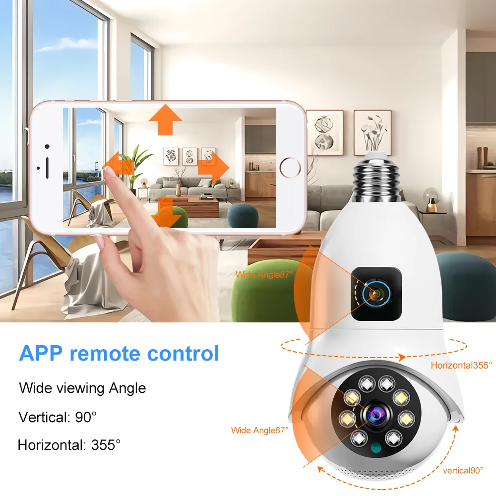 Cámara con bombilla WIFI de 4MP, lente Dual E27, Bombilla V380 Pro, detección de movimiento, 4K, PTZ, vigilancia de seguridad, IP, CCTV