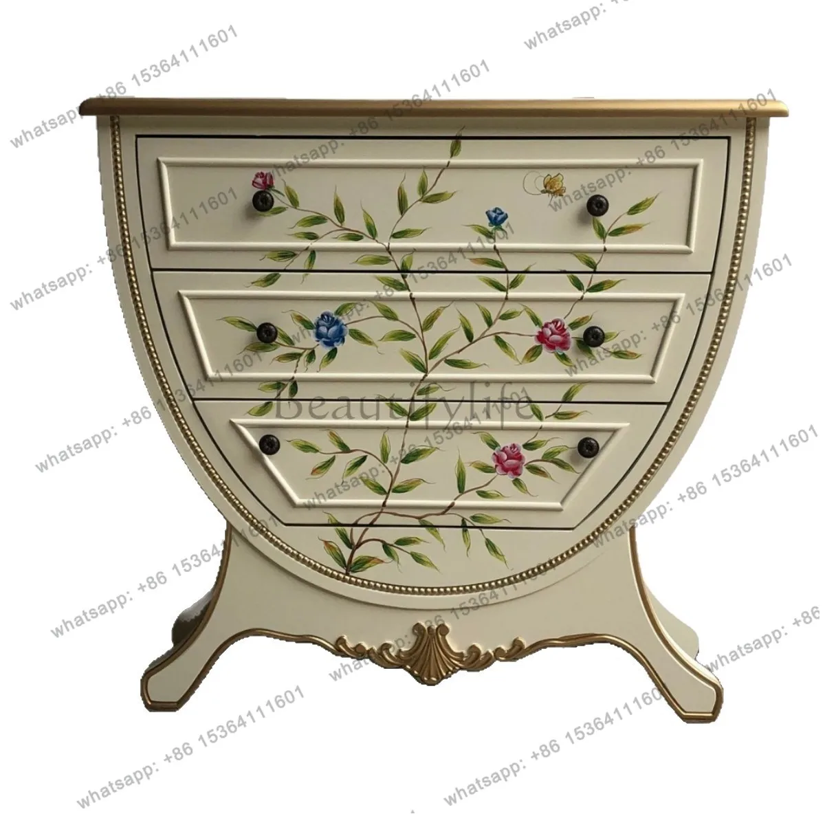 American solid wood three-bucket cabinet drawer European porch U-shaped painted furniture