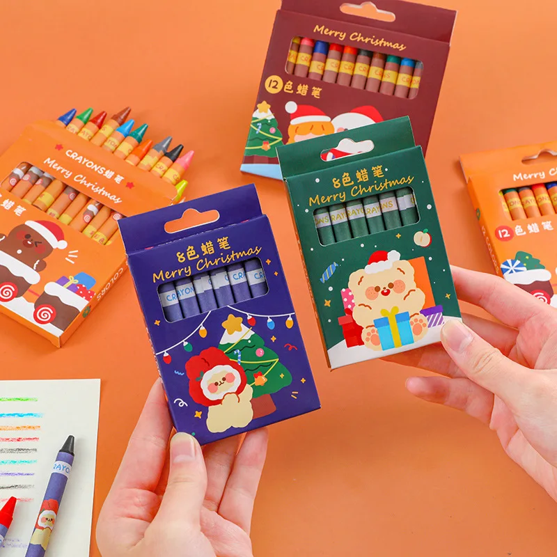 8/12 ألوان الطباشير الإبداعية الكرتون عيد الميلاد أقلام الرسم غير سامة النفط الباستيل الاطفال الهدايا طالب أقلام الباستيل لوازم الفن