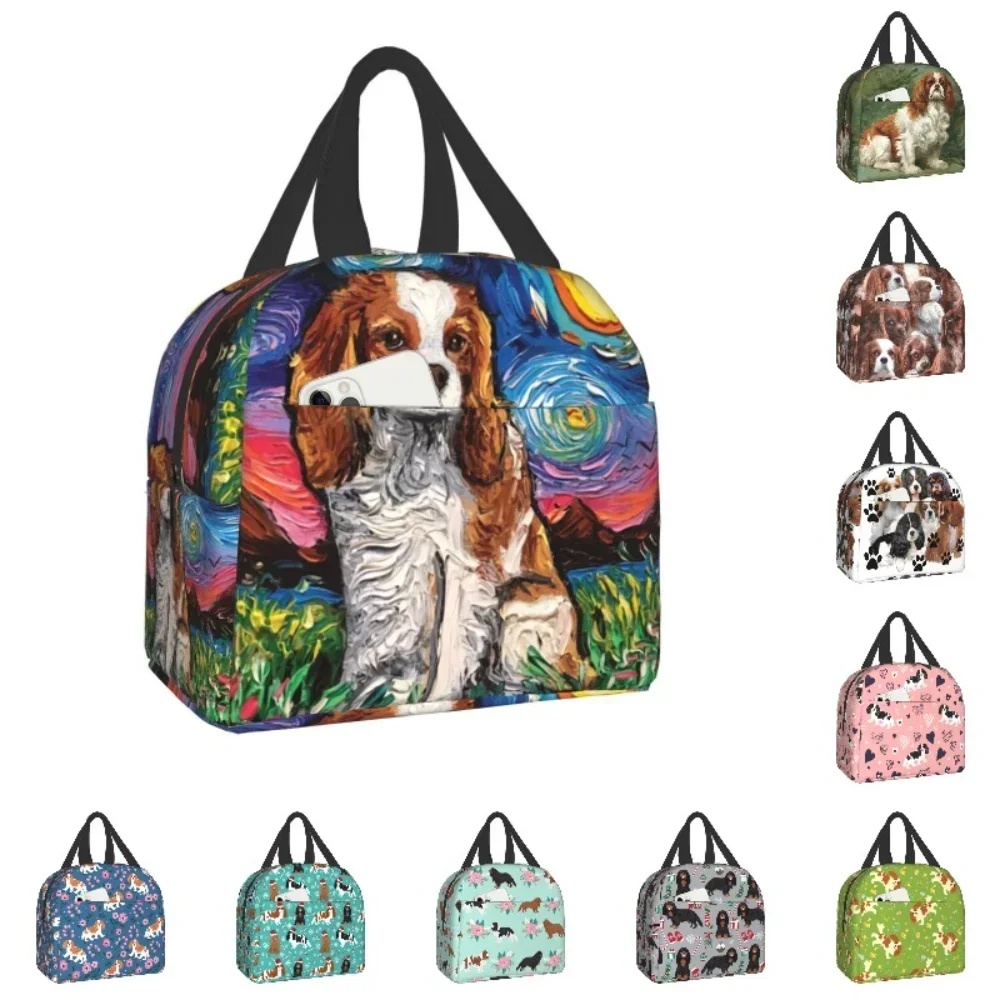 Starry Night Dog Cavalier King Charles Spaniel Insulated Lunch Bag Resuable Cooler Thermal Lunch Box for Women Kid Picnic Travel