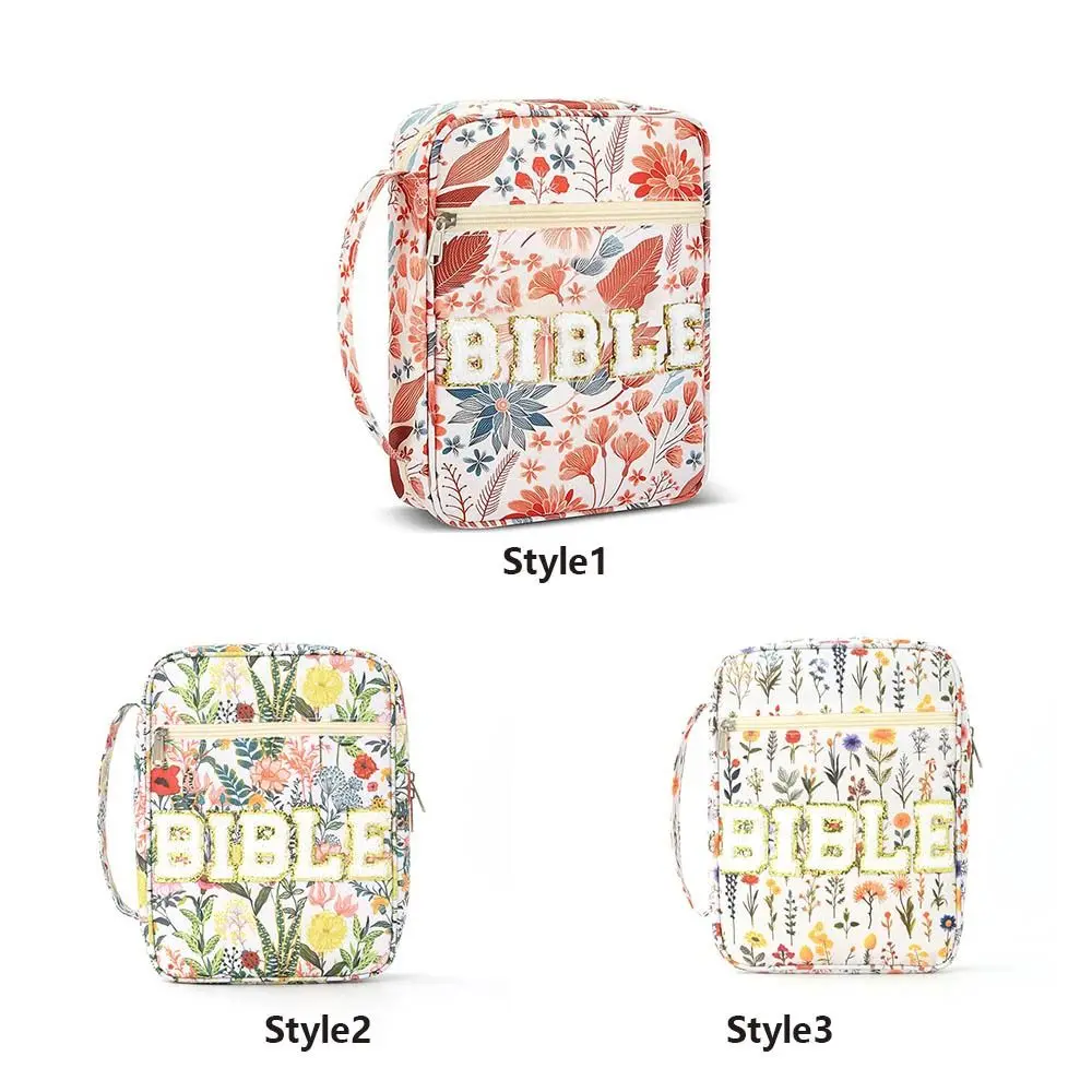 Portable Dustproof Book Storage Bag Flora Aesthetic Bible Cover Case Large-capacity Pouch Floral Study Bag Student