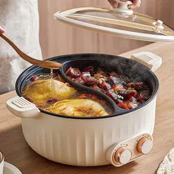 6L Yuanyang Electric Hot Pot Home Electric Cooking Pan One Large Capacity Double Soup Pots Non Stick Electric Frying Pan 2000W