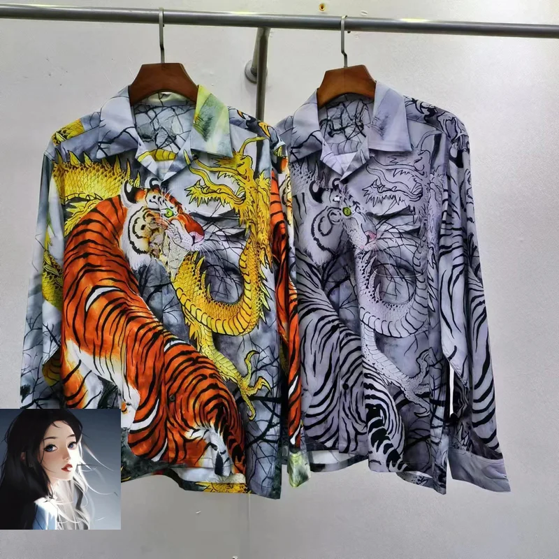 Chemise imprimée à manches longues pour hommes et femmes, motif dragon et tigre, haute qualité, adt hawaii, chemises de plage, vêtements d'automne, chemisier, Y2K