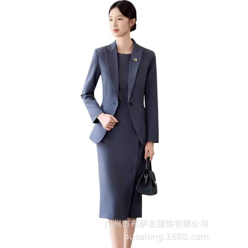 طقم فستان بدلة نسائي ملابس رسمية احترافية لربيع وخريف 2025New أنيقة بقصة ضيقة سترة صغيرة راقية