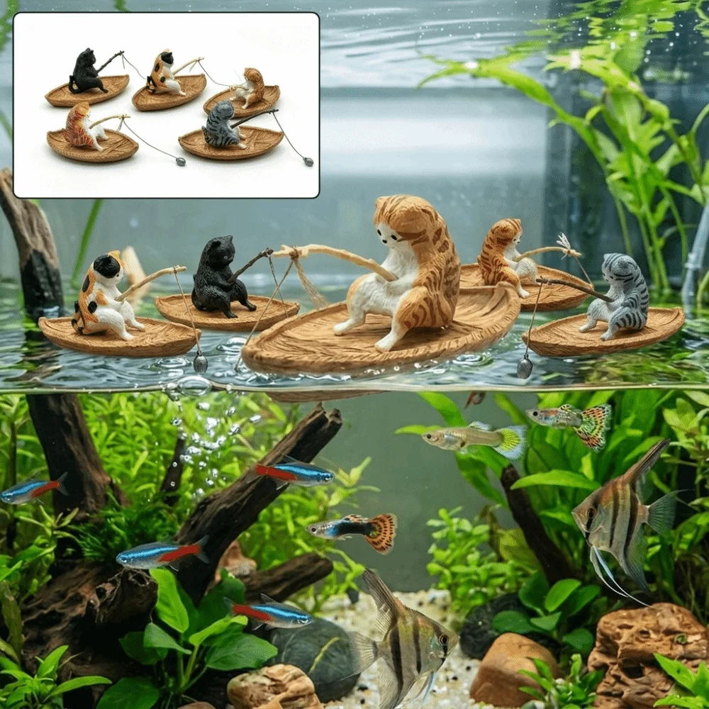 Harz-Material Aquarium-Dekoration Ozean-Thema Schwimmende Katzenfigur Wasserdichtes Buntes Fischbecken-Ornament Aquarium