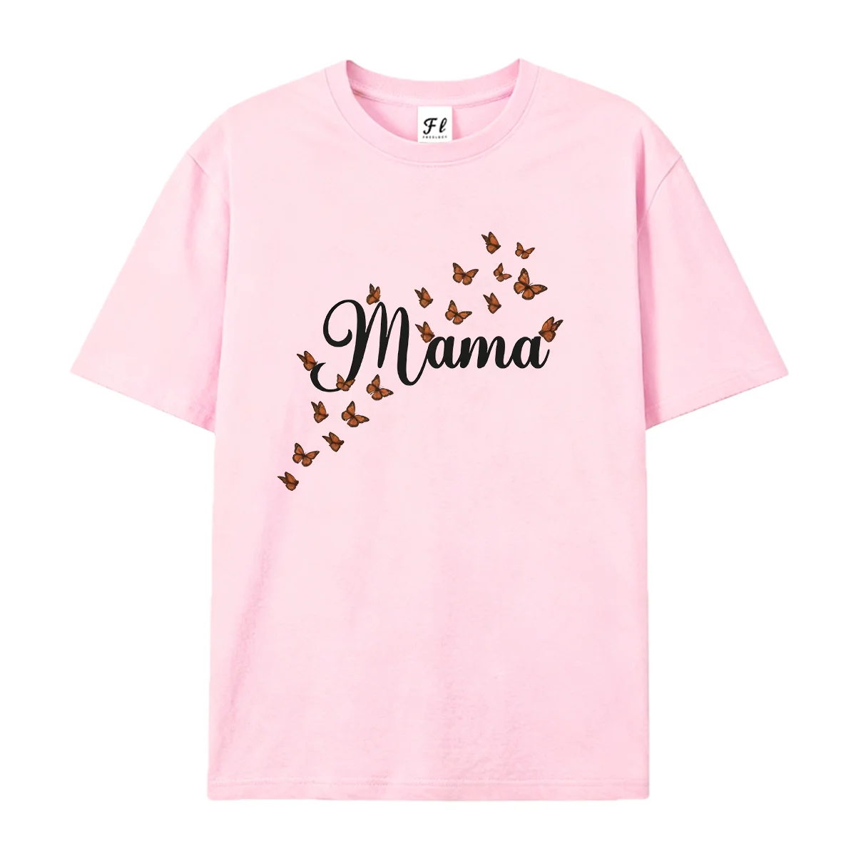 `Mama T‑Shirt Stylized Orange Butterfly Graphic Tee for Women Casual Mother’s Day Gift Short Sleeve Top Fashion Mom Present Tees