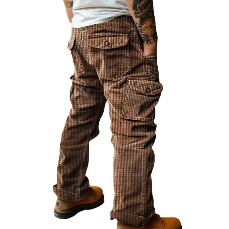

2025 Spring Summer Stylish Straight Cargo Pants Men Casual Texture Corduroy Trousers for Men Daily Leisure Loose Pant Streetwear
