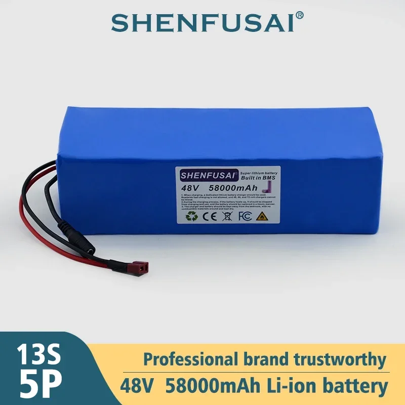 2024 New 18650 lithium battery pack, 48V/58Ah 13S5P with 54.6V 2A charger, suitable for bicycles, scooters and bicycles