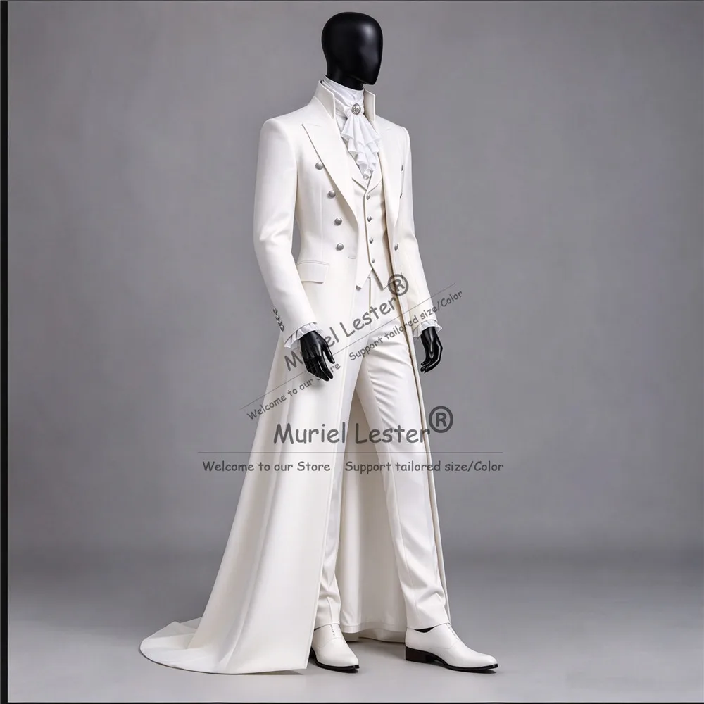Luxury Solid Men's Suits For Wedding Double Breasted Long Tail Prom Blazer Vest Pants 3 Pieces Groom Tuxedo Gothic Style Outfit