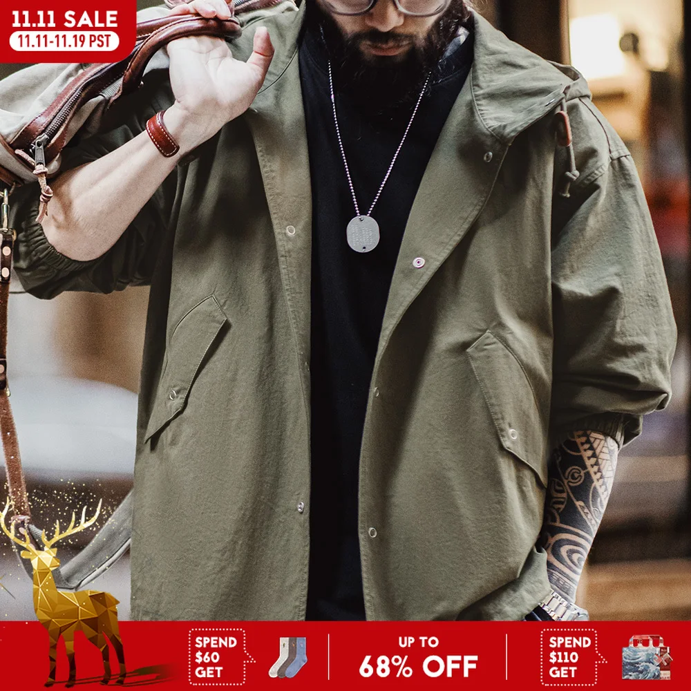 

Maden винтажная зеленая куртка с капюшоном M51 свободное короткое пальто «рыбий хвост» мужская универсальная верхняя одежда с карманами со скрытой планкой на пуговицах