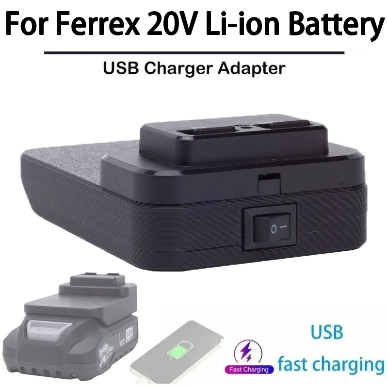 Mobile phone power bank for Ferrex 20V Li-ion battery adapter uses USB and Type-C interface for fast charging