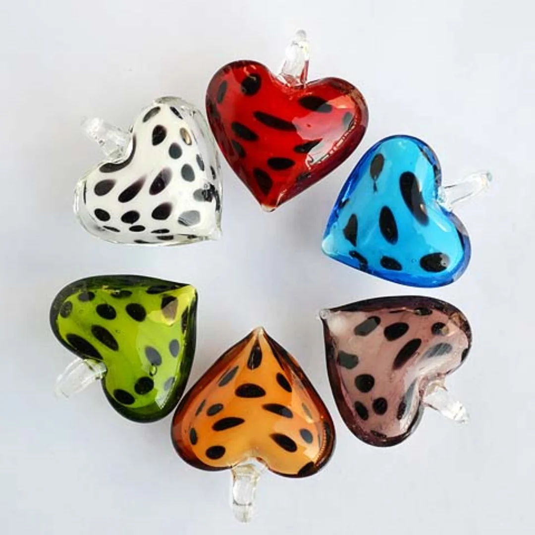 Yingwu Wholesale 6pcs Mix Color Dot Heart Pendant Fit Necklace Handmade Murano Lampwork Glass Women