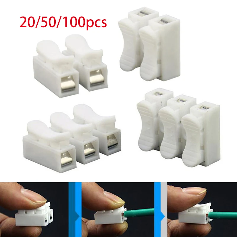 2 3 Pins Electrical Cable Terminals Wire Connectors CH2 CH3 Quick Splice Lock Wire Terminal 20mm CH-2 CH-3 Spring Wire D4