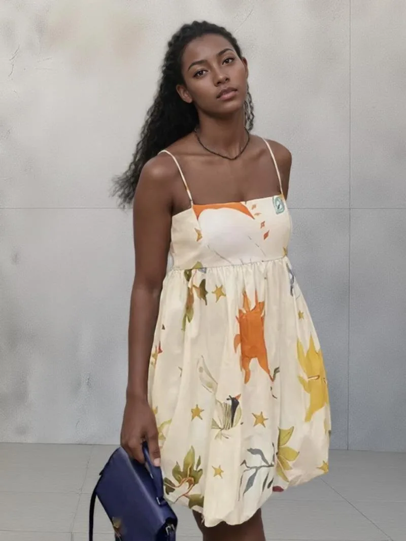 프린트 슬립 미니 드레스 여성 민소매 여름 드레스 여성 2025 루슈 선드레스 베스티도스 백리스 숏 드레스 여성용 C8FS