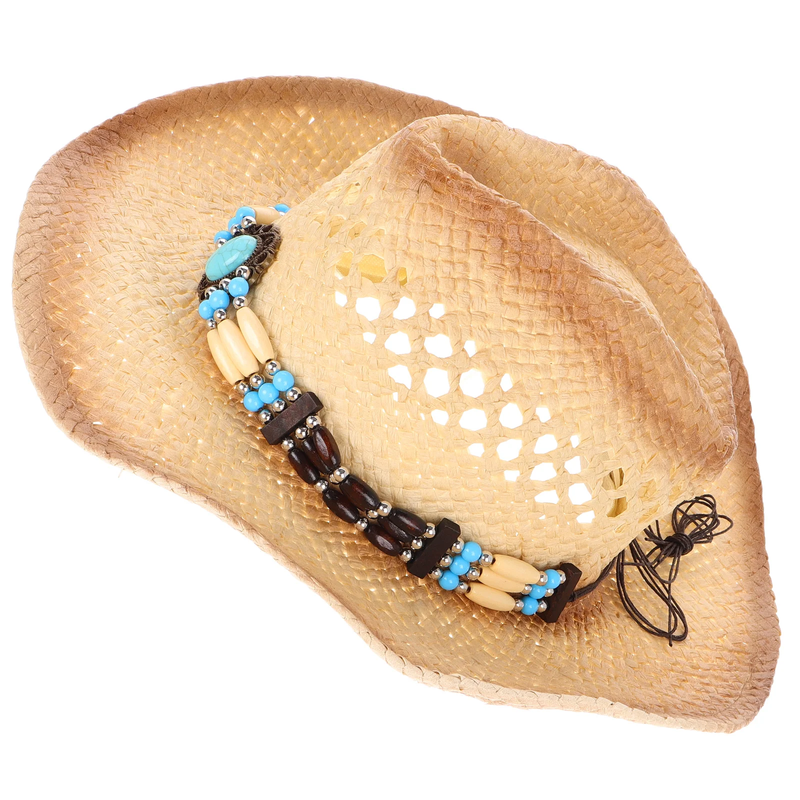 

Straw Cowboy Hat Western Unisex Breathable Wide Brim Sun Protection Summer Beach Hiking Outdoor Travel Fashionable Cowgirl Hat
