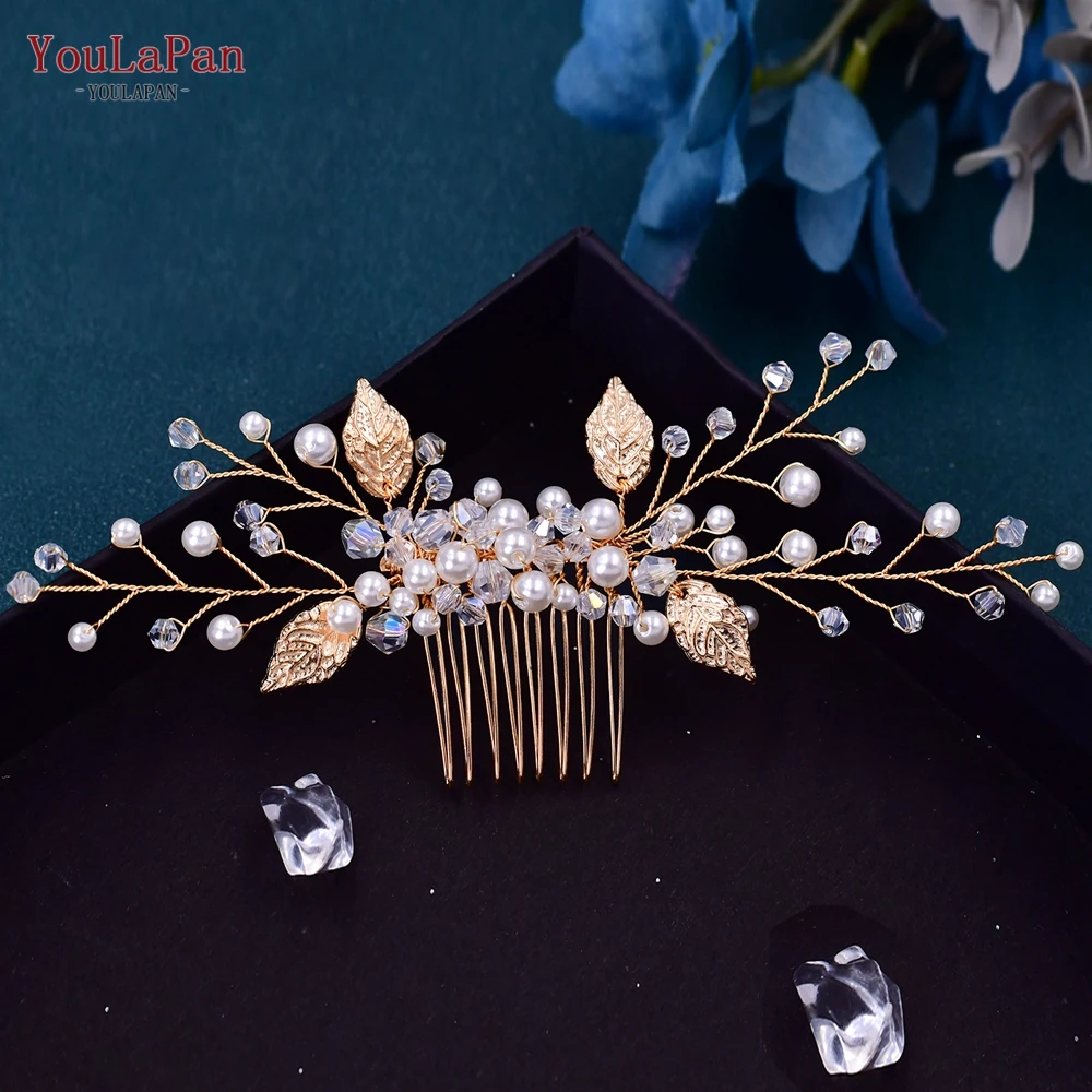 YoulaPan-Crystal Bridal Hair Clips para Mulheres e Meninas, Pinos, Cabeça, Flor, Pérolas, Pente de Cabelo, Headwear, Acessórios, HP180