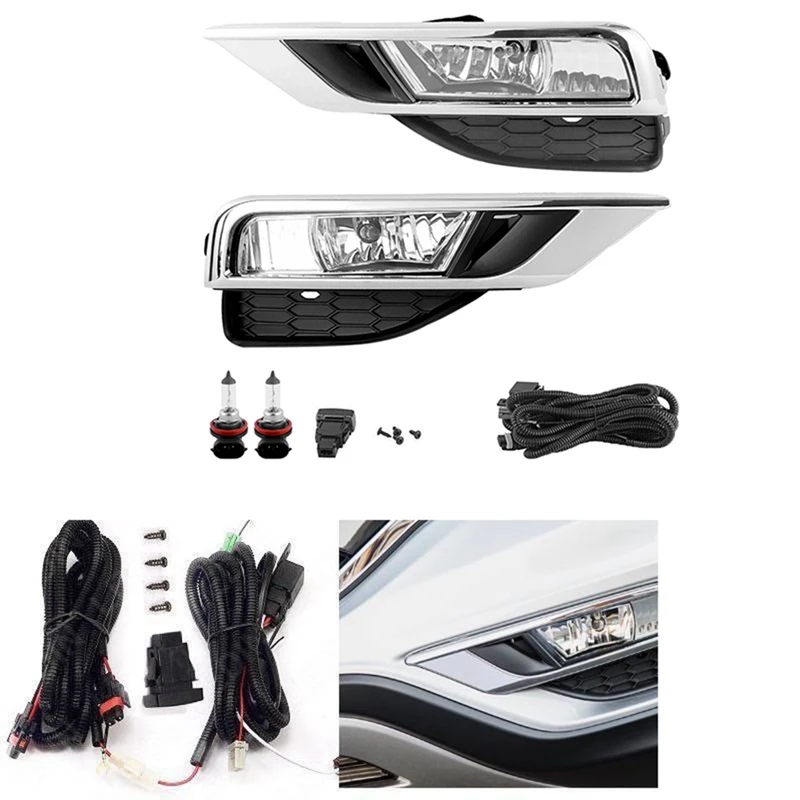 

1Pair Front Halogen Fog Lights + Chrome Bezel+Switch Wiring+Relay Kit For Honda CRV CR-V 2015 2016 HO2592140 HO2593140 Parts