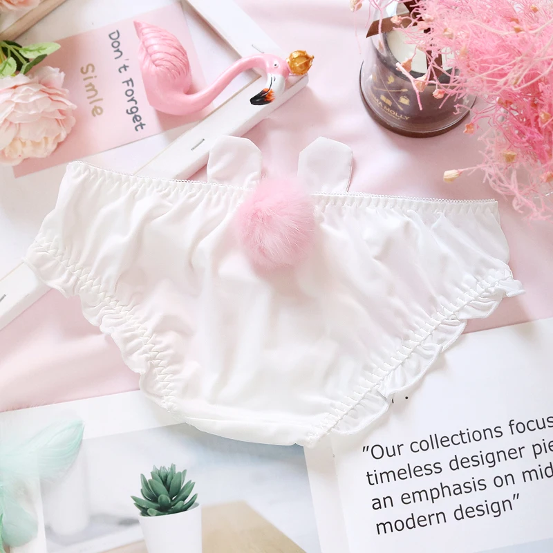 SP&CITY Sweet Girl Plush Ball Cute Women's Underwear Low Waist Rabbit Ear Ice Silk Sexy Panties Cotton Crotch Seamless Briefs