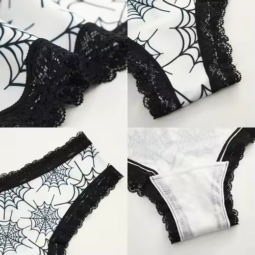 Underwear Women's Lace Edge Sexy Panties Gothic Style Lingerie Rose Skull Personalized Comfortable Breathable Triangle Pants - Image 3