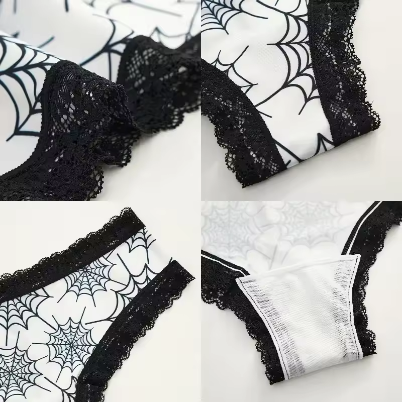 Underwear Women's Lace Edge Sexy Panties Gothic Style Lingerie Rose Skull Personalized Comfortable Breathable Triangle Pants - Image 3
