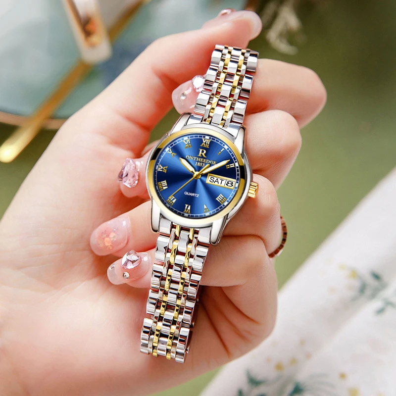 

Women Watches Luxury Fashion Blue Quartz Watch Ladies Waterproof Luminous Week Date Stainless Steel Wristwatch Girlfriend Gift