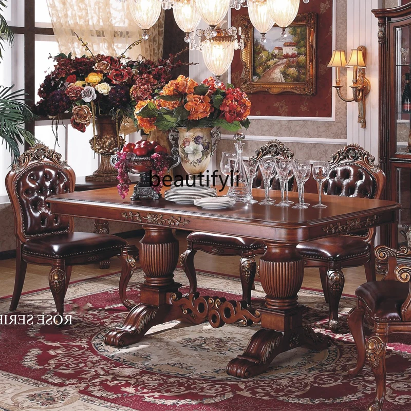 

American solid wood dining table and chairs, European high-end solid wood dining table and restaurant furniture customization
