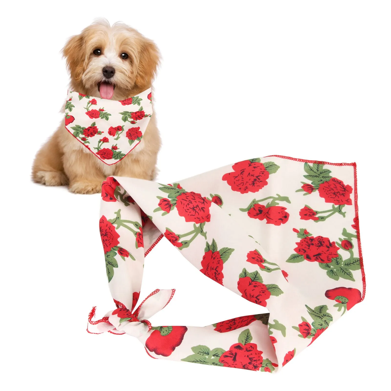 Red Rose Dog Bandanas Soft Cotton Dog Bandanas Scarf Portable Folding Pet Bandanas For Christmas Easter Birthday