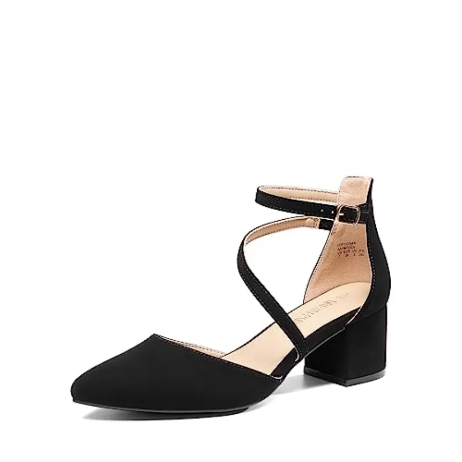 

Women's Closed Pointed Toe Low Chunky Heels Pumps Ankle Strap Wedding Business Dressy Shoes