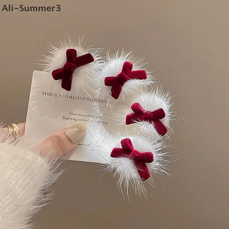 دبابيس شعر على شكل فيونكة مخملية حمراء للأميرة فتاة لطيفة على شكل قلب أطفال للخريف والشتاء مقاطع شعر كورية حلوة أغطية رأس للعام الجديد #2