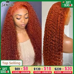 13x6 13x4 Orange Ginger Deep Wave Remy Lace Front Colored Curly Lace Frontal Human Hair Wigs For Women Human Hair Wig