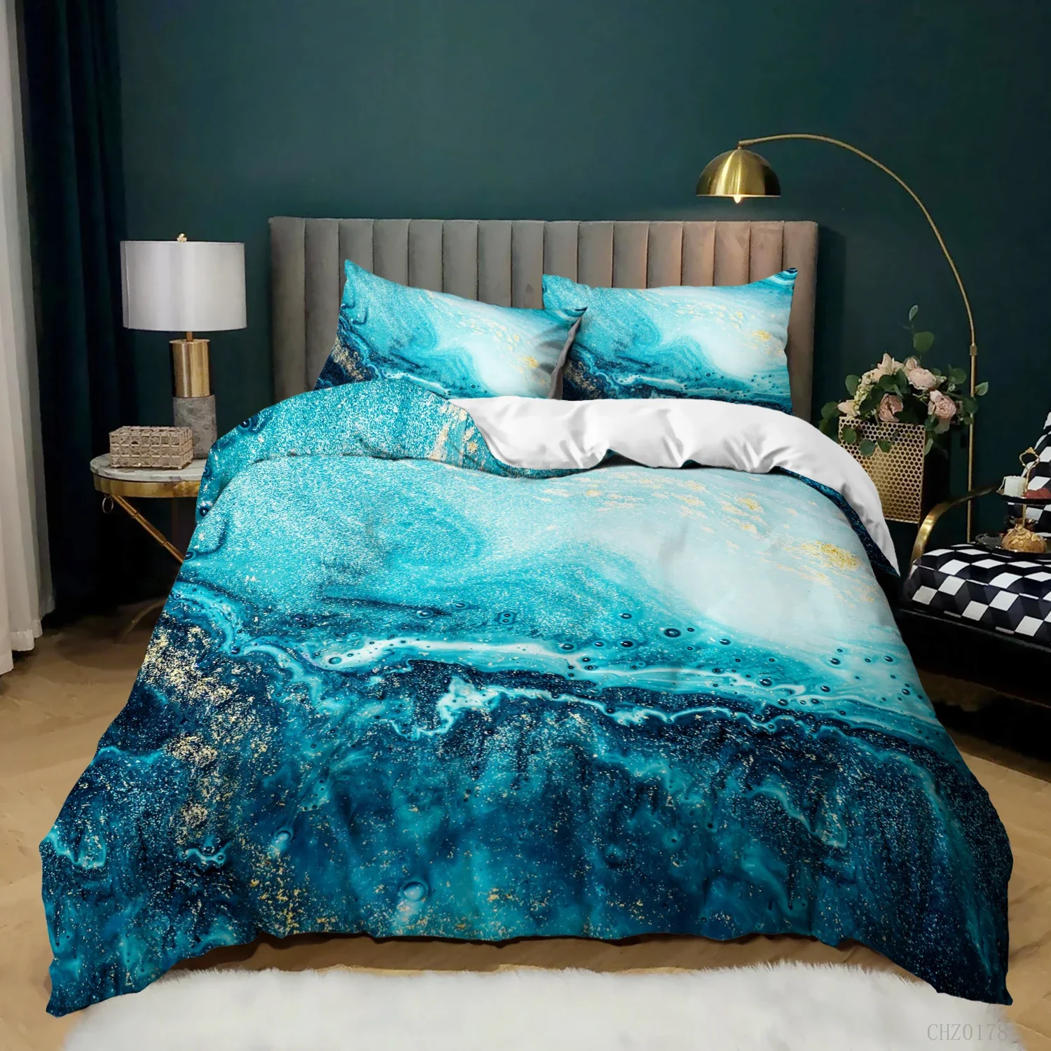 Colour Halo Dyeing Marble Duvet Cover Bedding Set Purple Blue Colourful Single Double Twin/Queen for Men Women Kids Gift
