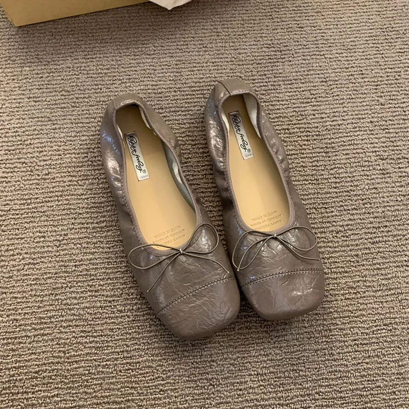 Modische Damen-Ballerinas mit Schleifenknoten, Weiche Tanzschuhe mit Quadratischer Zehenpartie, Neue Frühlings- und Herbst-Slipper für Damen – Detail 11