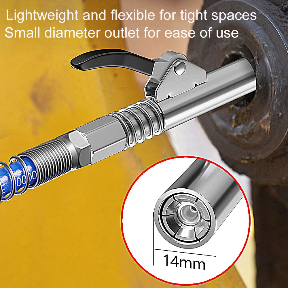 Minipistola de engrase de núcleo de acero mejorado, acoplador pesado de alta presión de 10000PSI, herramienta de engrase de un solo Mango, bloqueo