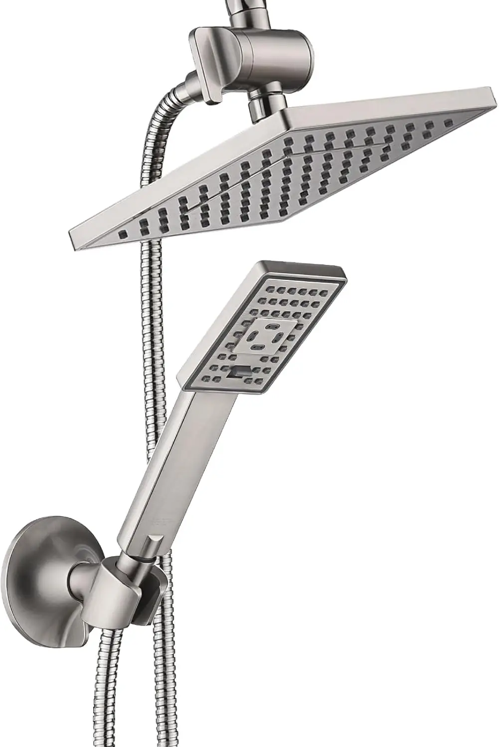 

8 Inch Rainfall Shower Head Combo with Handheld Spray, Adjustable Dual Square Showerhead Set, Brushed Nickel