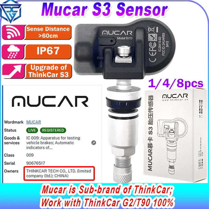 

MUCAR S3 2IN1 Sensor TPMS 315MHz 433MHz S3 Sensor Automotive Mechanical Workshop Tools TPMS Programmable for THINKCAR T90 S3 G2