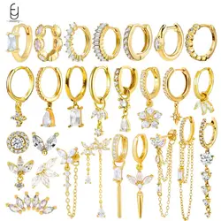 925 Sterling Silver Ear Buckles Fashion Hoop Earrings White Crystal Pendant Gold Earrings Wedding Women Jewelry Premium Gifts