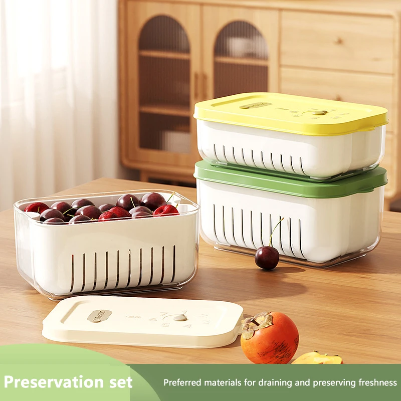 

Refrigerator Timeable Frozen Fruit Meat Vegetables Leak Proof Fresh Seal Box Case With Drain Basket Seasoning Case