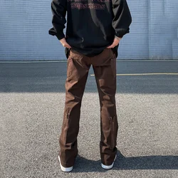 Casual Pants Men Streetwear Fashion Y2k Style Slim High Street Zip Cargo Pantalones Hombre Cool Autumn Fit Trousers Brown Summer