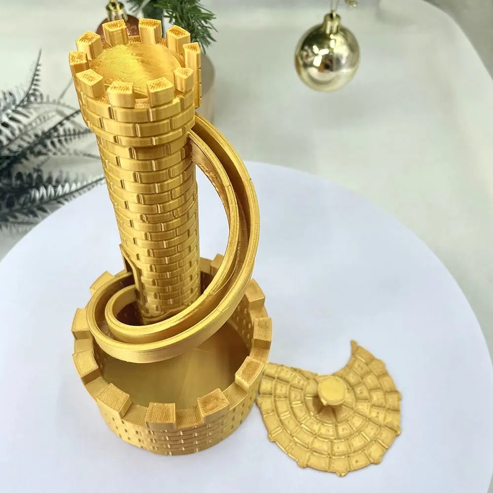 PLA Castle Slide – conteneur de stockage de pièces de monnaie, modèle de grande capacité, tour de château, tirelire, ornements en spirale, tour roulante, tirelire