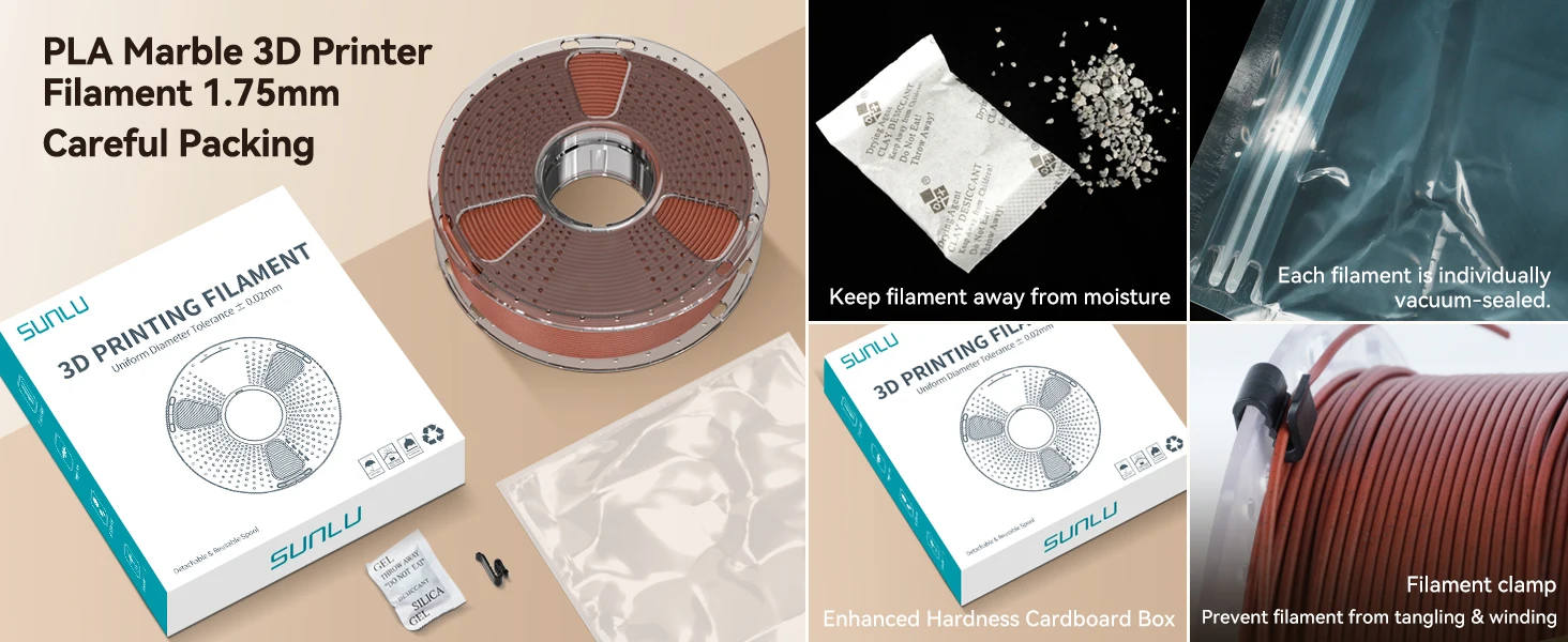 SUNLU 3KG Hochgeschwindigkeits-PLA-Marmor-Filament 1,75mm +/- 0,02 MM 1kg Spule (2,2lbs) Hochgeschwindigkeits-Druckfilament Passend für die Meisten FDM-Drucker – Detail 15