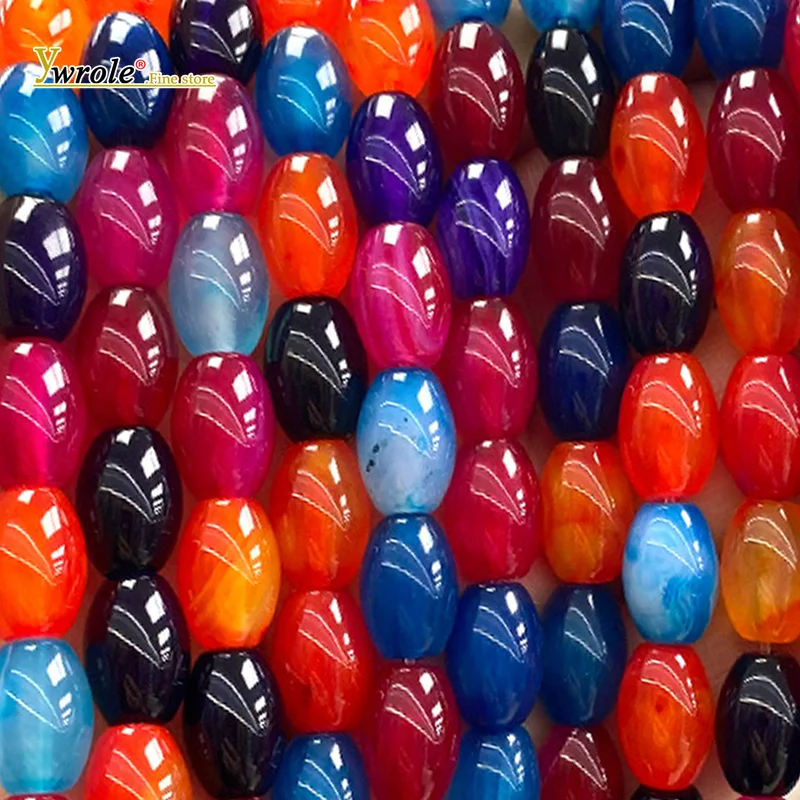 8x12mm Oval Shape Natural Stone Colorful Agate Rice Loose Spacer Beads for Jewelry Making Diy Bracelet Charms Accessories