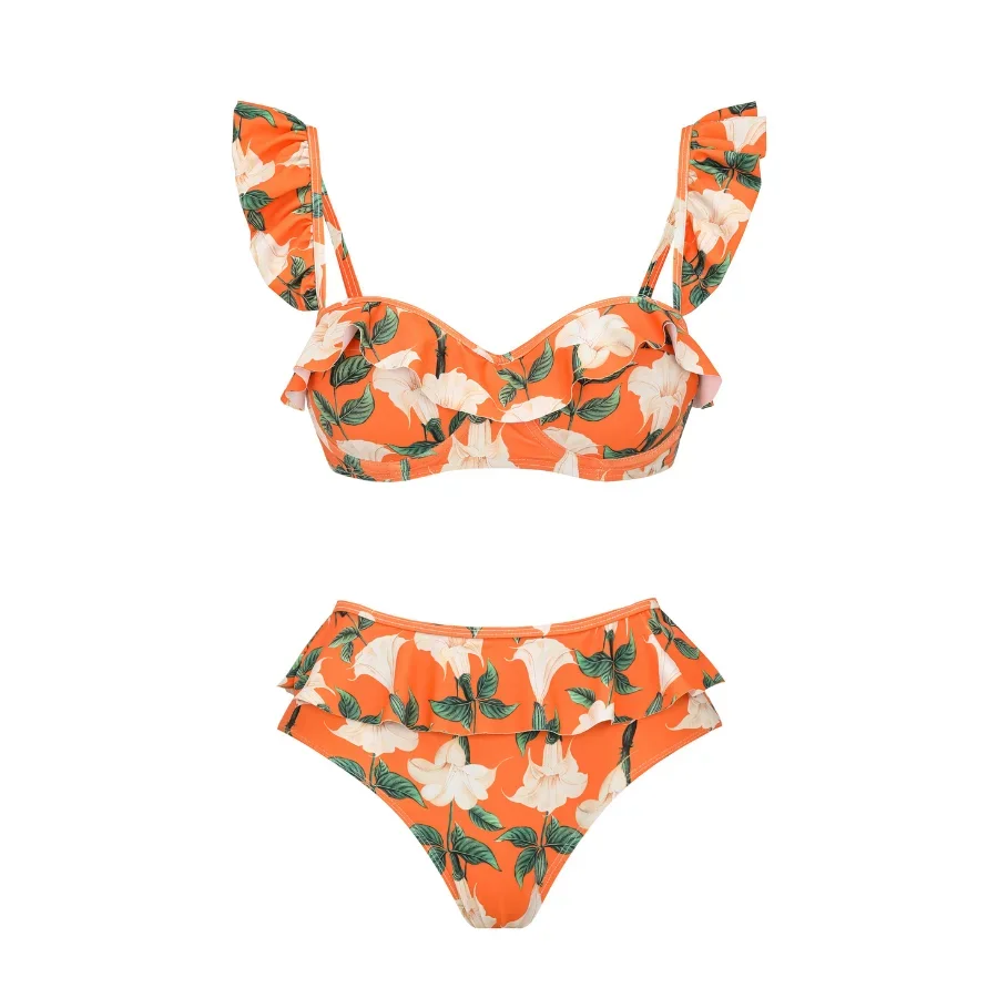 Ruffle Starp Floral Print Bikini Swimsuit Sale Clearance Sexy Beachwear Vacation Wear