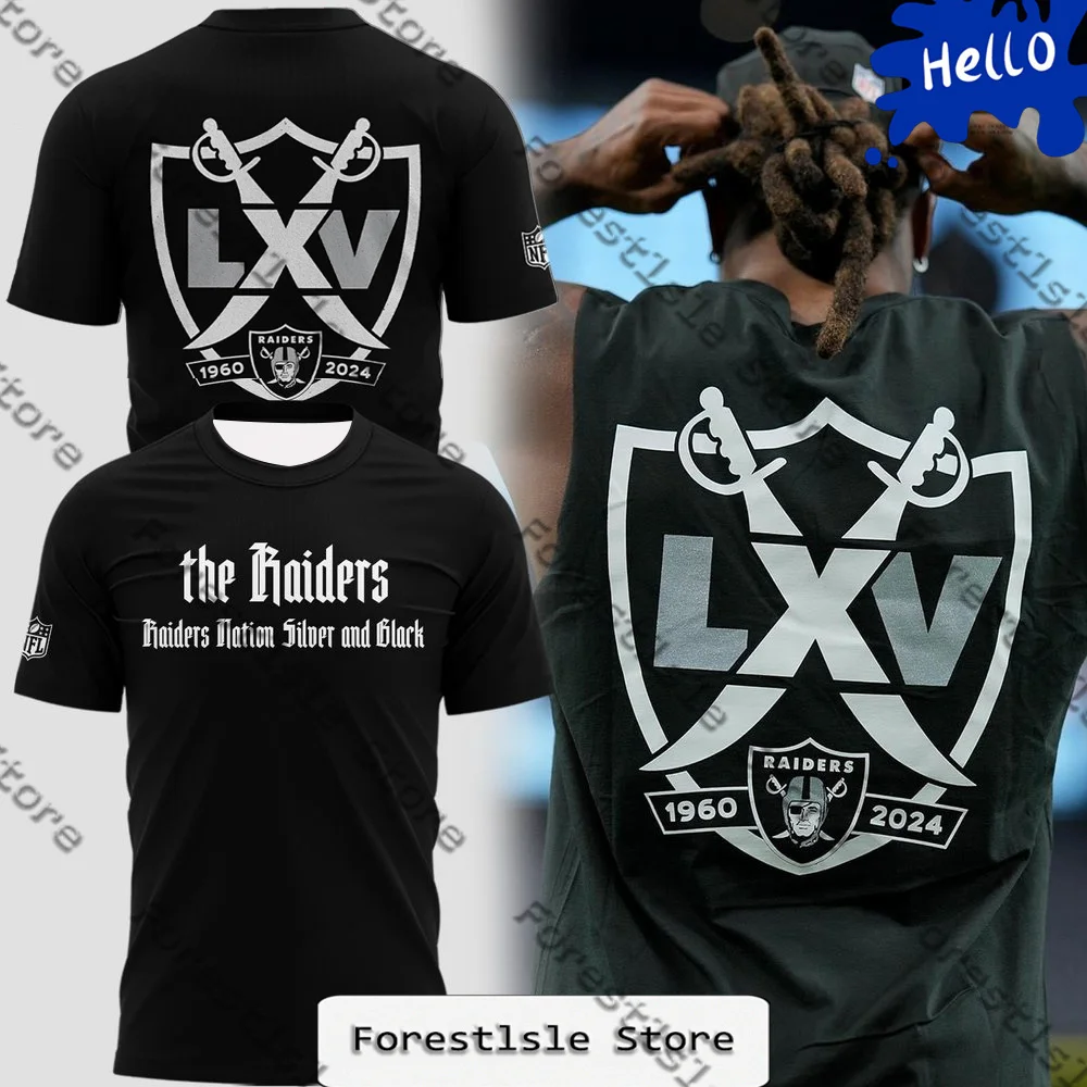 New The Raiders Nation Silver And Black T-Shirt Street Fashion Men's T-Shirt Casual Loose Versatile Men's And Women's T-Shirt