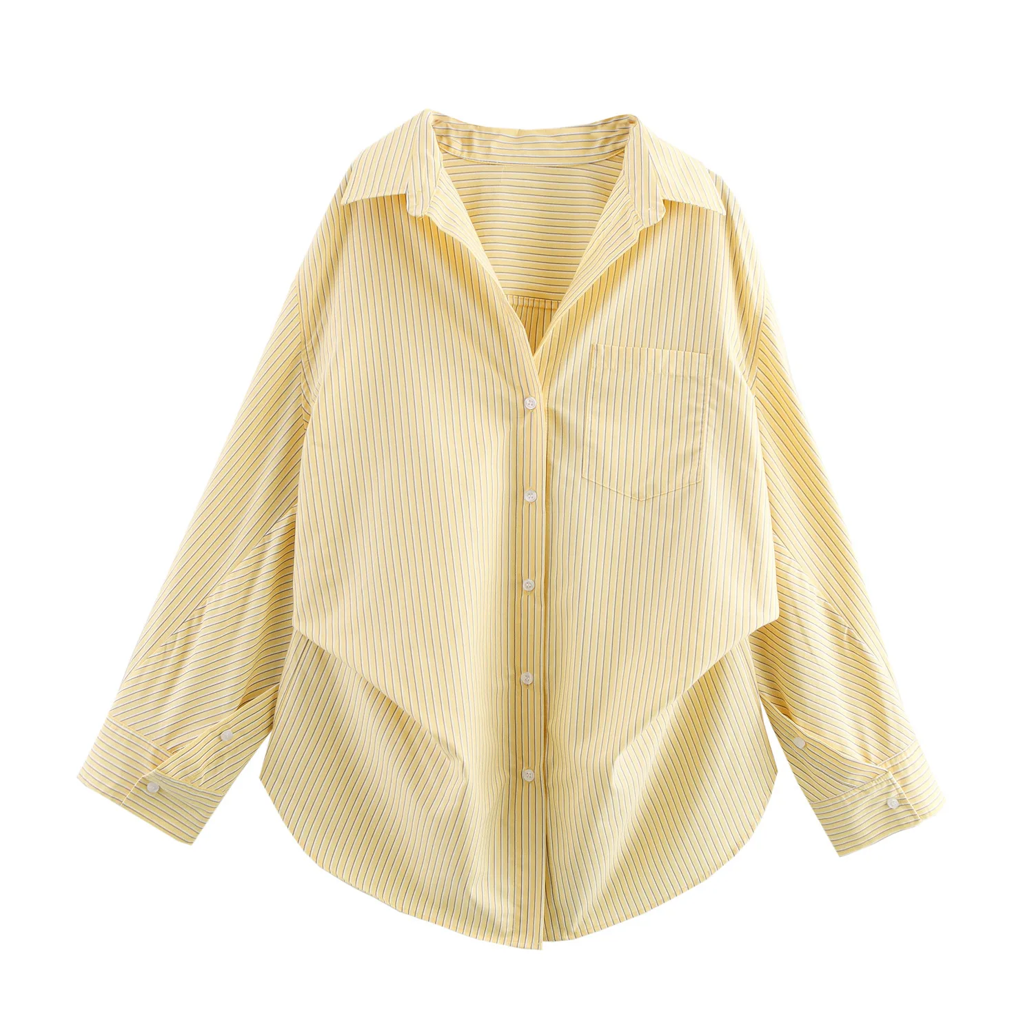 

Fashion Striped Loose Shirt for Women Lapel Long Sleeve Single Breasted Blouses Basic Female Top Office Lady Full Sleeve T-Shirt