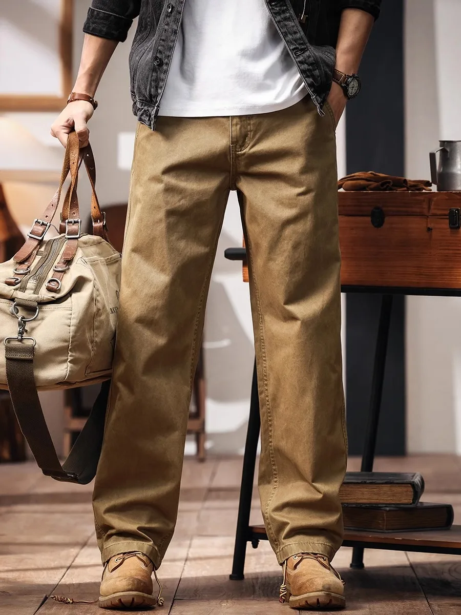 

Американская рабочая одежда в стиле ретро, повседневные брюки, мужские летние элитные модные свободные прямые молодежные длинные брюки