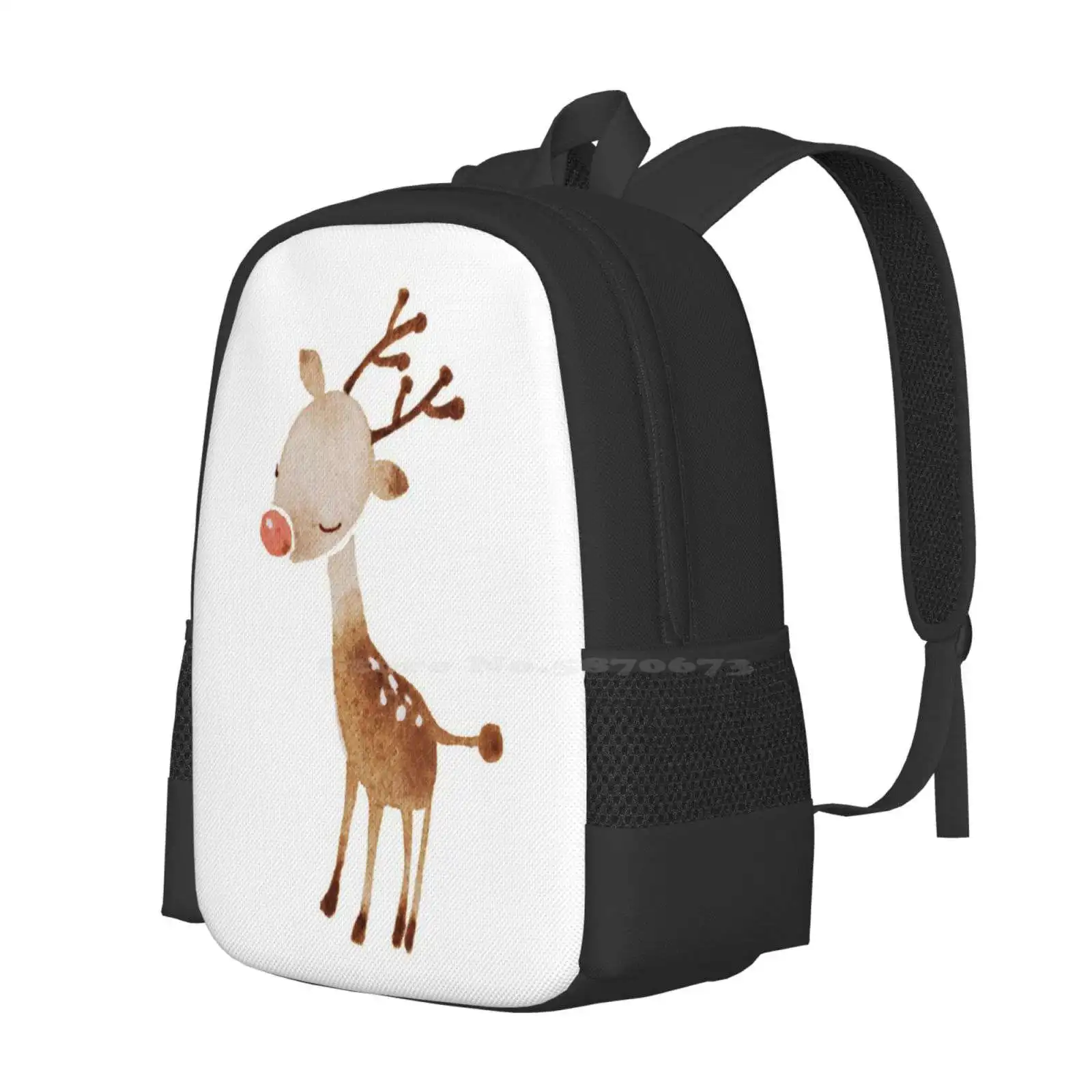 Rudolf The Reindeer 3D Print Design Backpack Student Bag Love Cute Animal Reindeer Christmas Happy Rudolph Rudolf