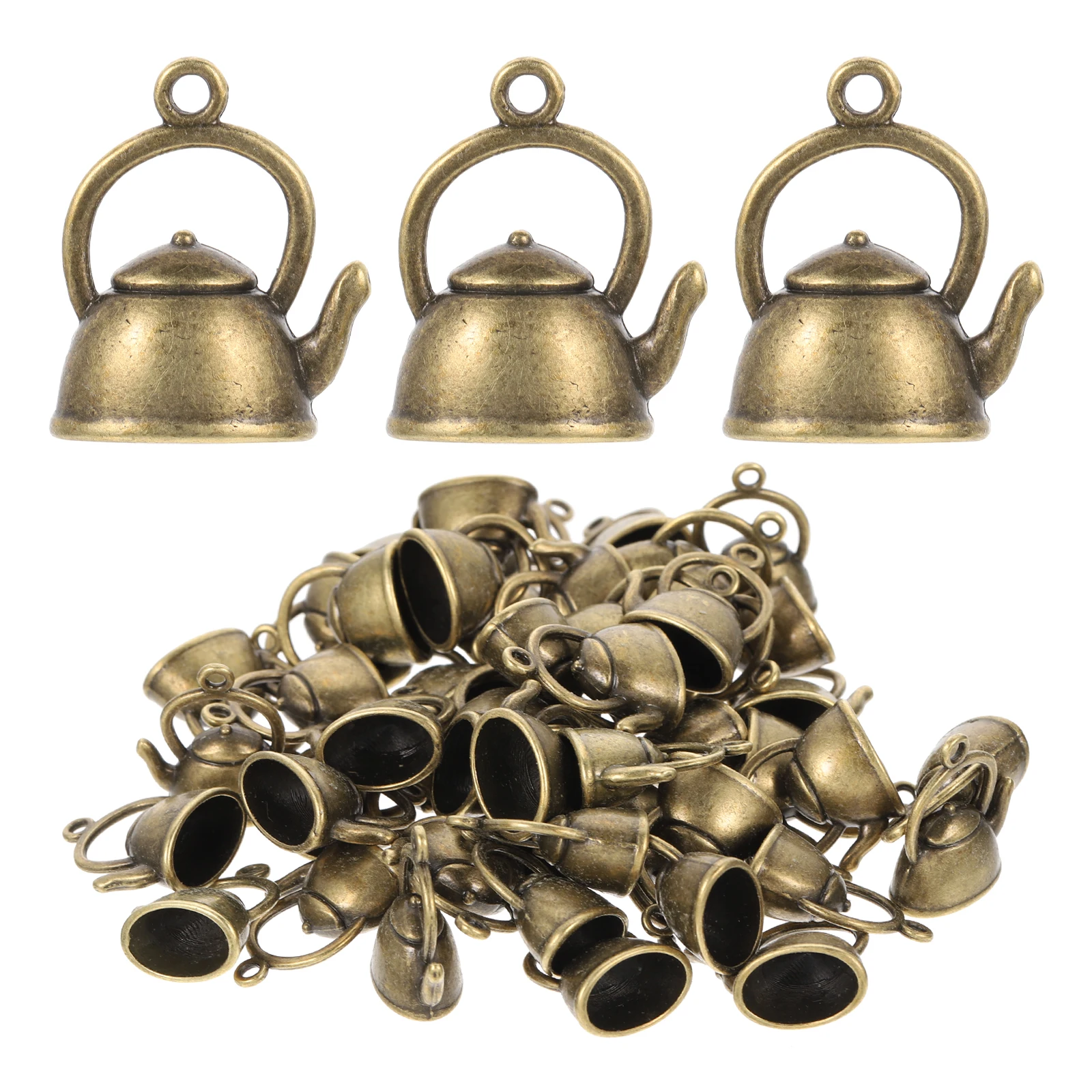 

50pcs Teapot Pendant Vintage Tiny Kettle Charms Themed Necklace Metal Cup Making Alloy Jewelry DIY Crafts Accessories